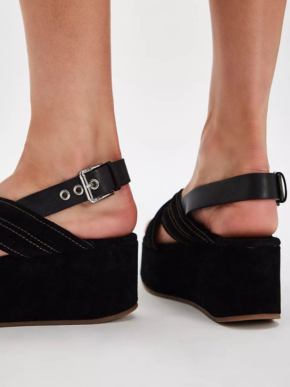 FREE PEOPLE Skyline Platform Sandals / Black Suede - Picture 4 of 11